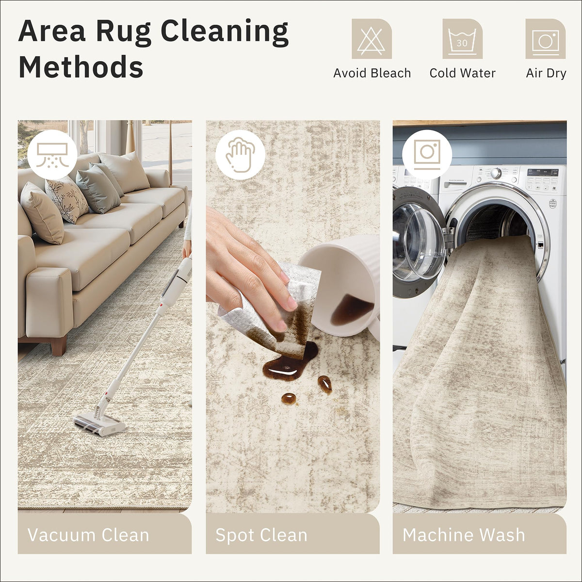 Soalmost 3x5 rug vintage beige color adds warm ambiance.