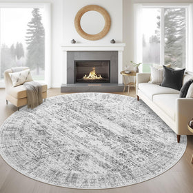 Soalmost 6x6 round rug with hex pattern adding texture to the living room