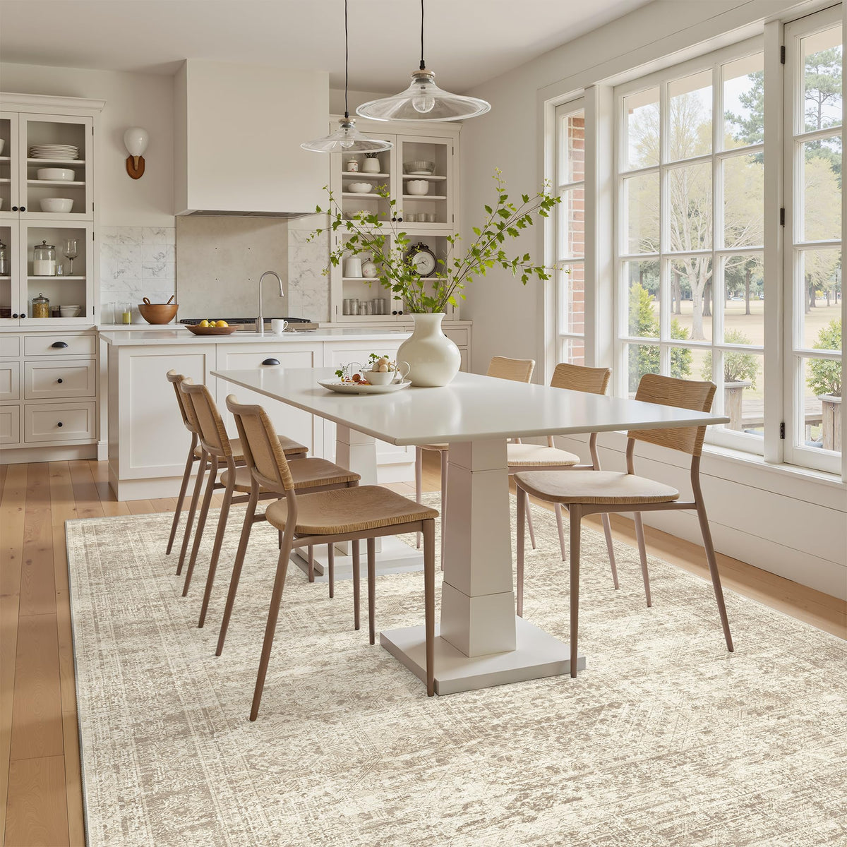 Soalmost 7x9 rug suitable for high-traffic living and dining spaces.