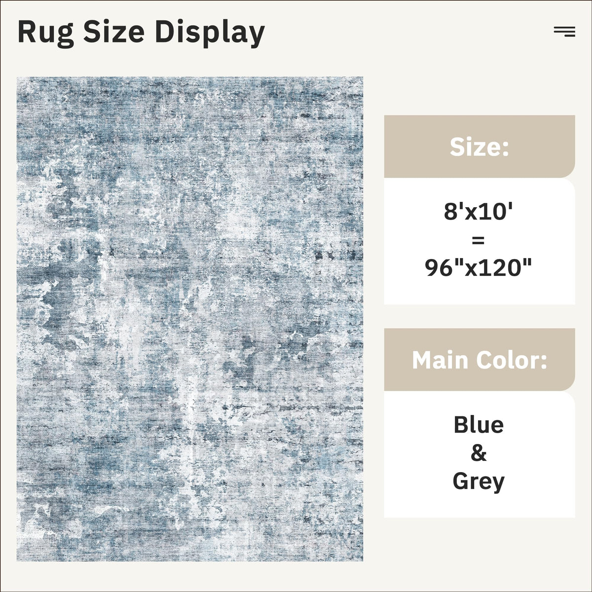 Soalmost Abstract Rug 8x10 in blue tones defines the dining area and softens noise.
