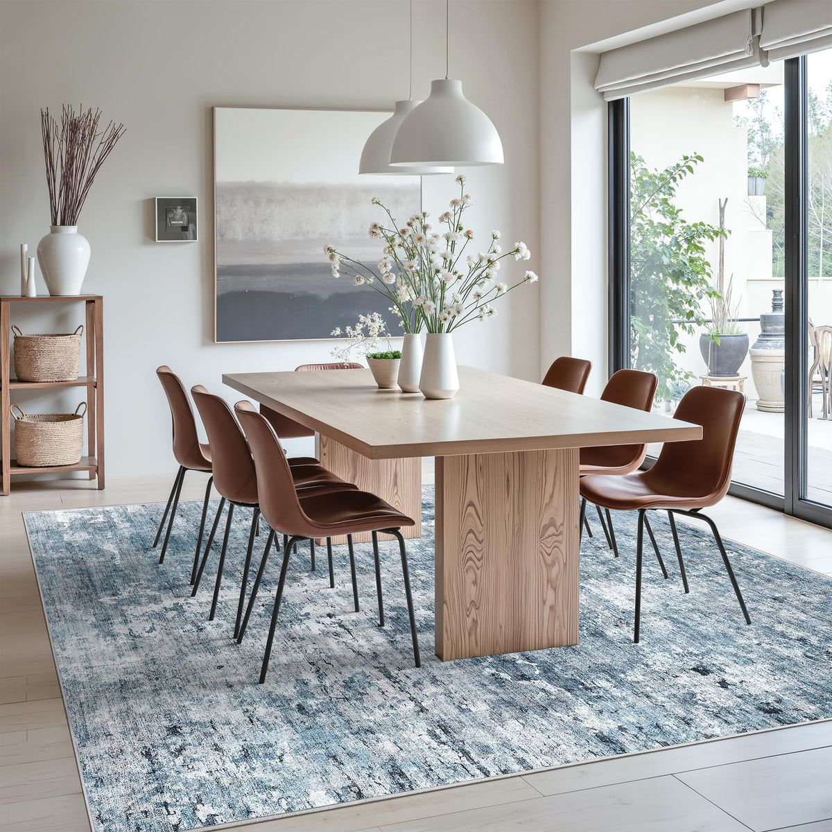 Soalmost Abstract Rug 8x10 adds warmth near the coffee table and quiet elegance.