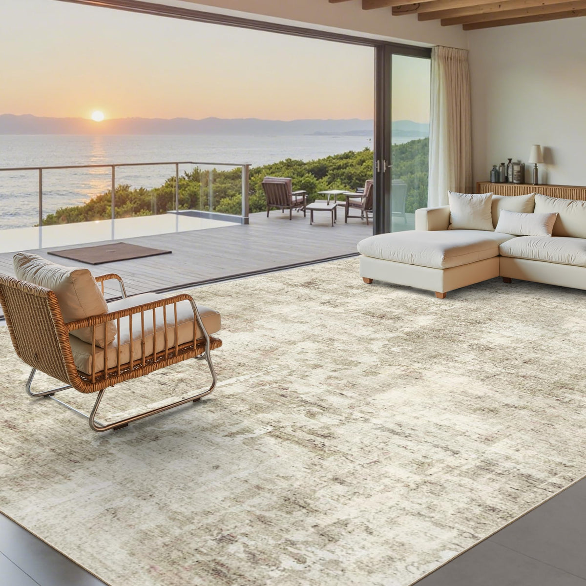 Soalmost Abstract Rug 8x10 with non-slip backing for safer living room use