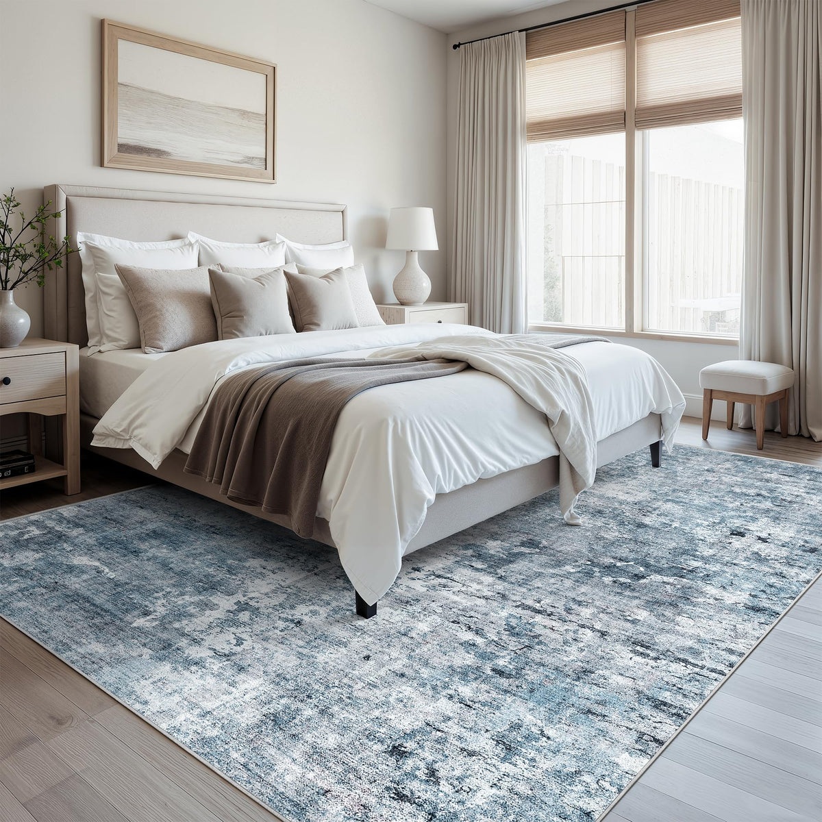 Soalmost Abstract Rug 8x10 stain-resistant fibers resist everyday messes in busy spaces.