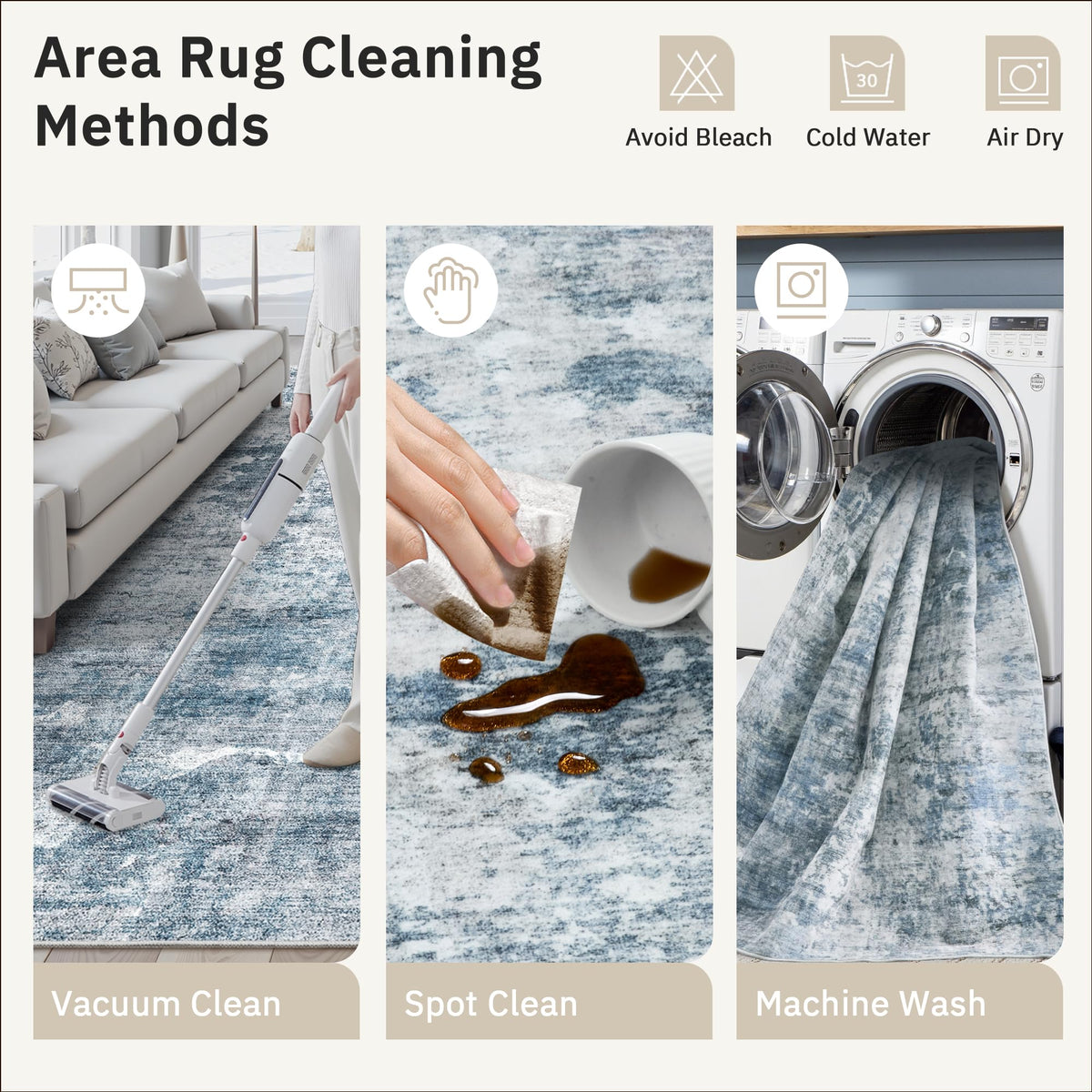 Soalmost Abstract Rug 8x10 washable design maintains color vibrancy after everyday spills.