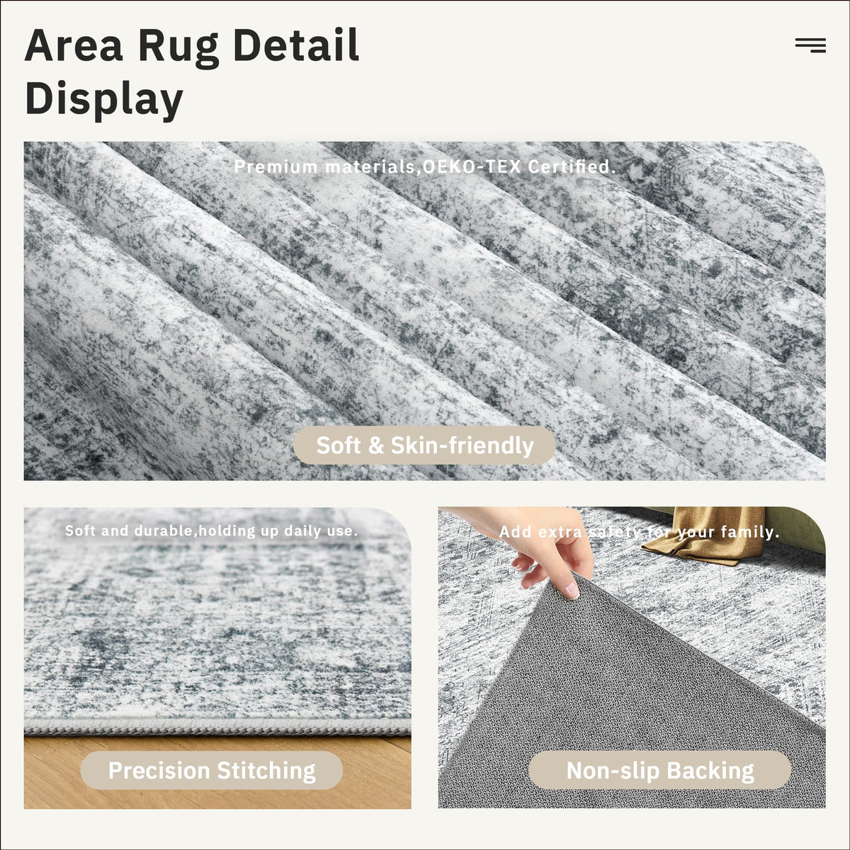 Soalmost area rug pet-friendly design helps resist dirt and fur