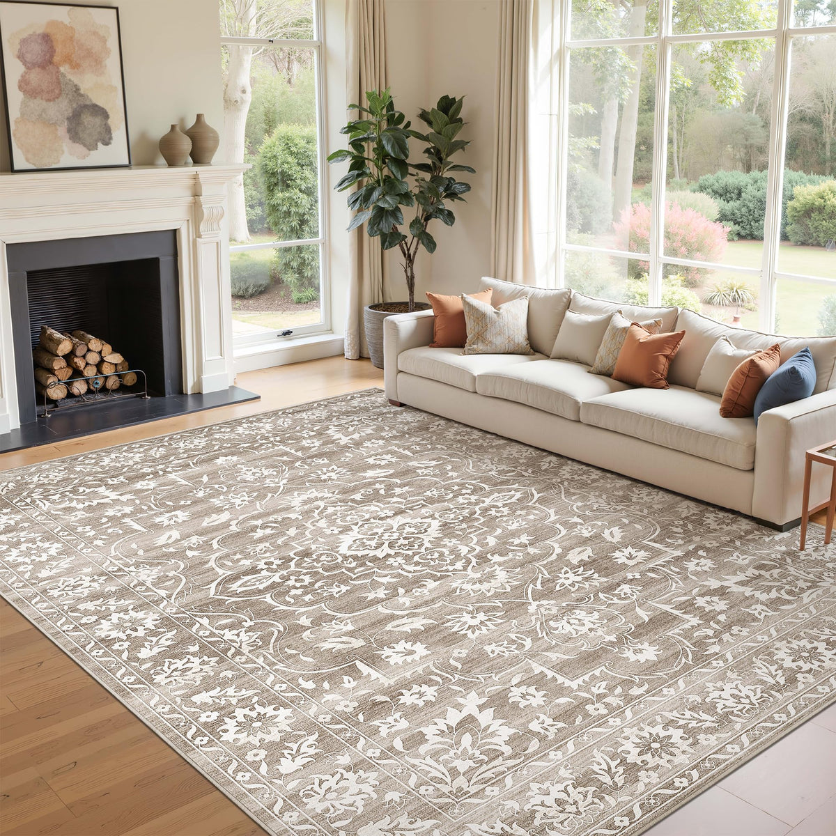 Soalmost light brown neutral rug blends with any room style.