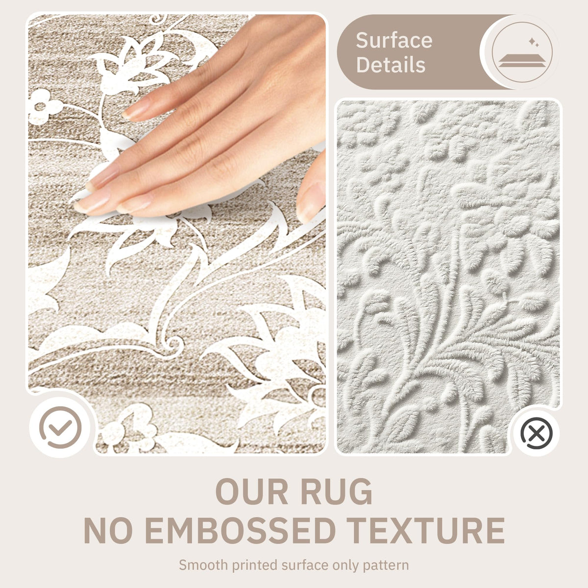 Soalmost low-pile 0.24 inch rug designed for easy vacuuming and tidy layouts.