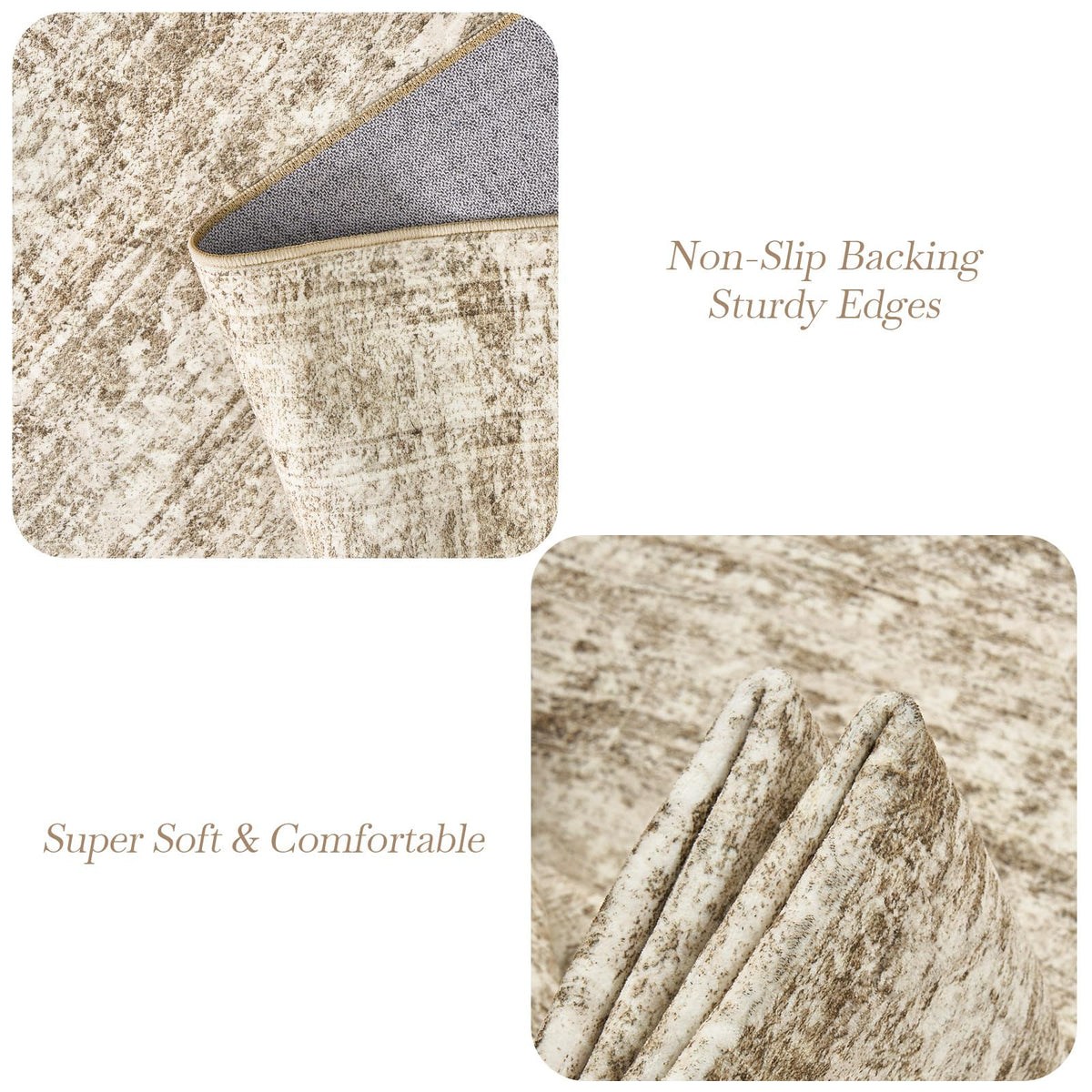 Soalmost neutral living room rug complements various decor styles