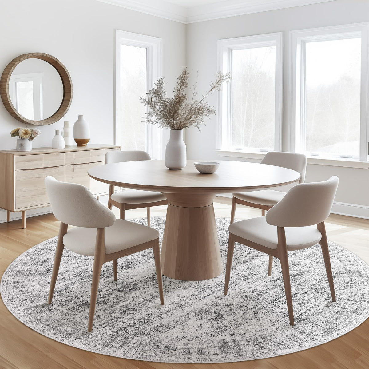 Soalmost machine-washable round rug for easy cleaning