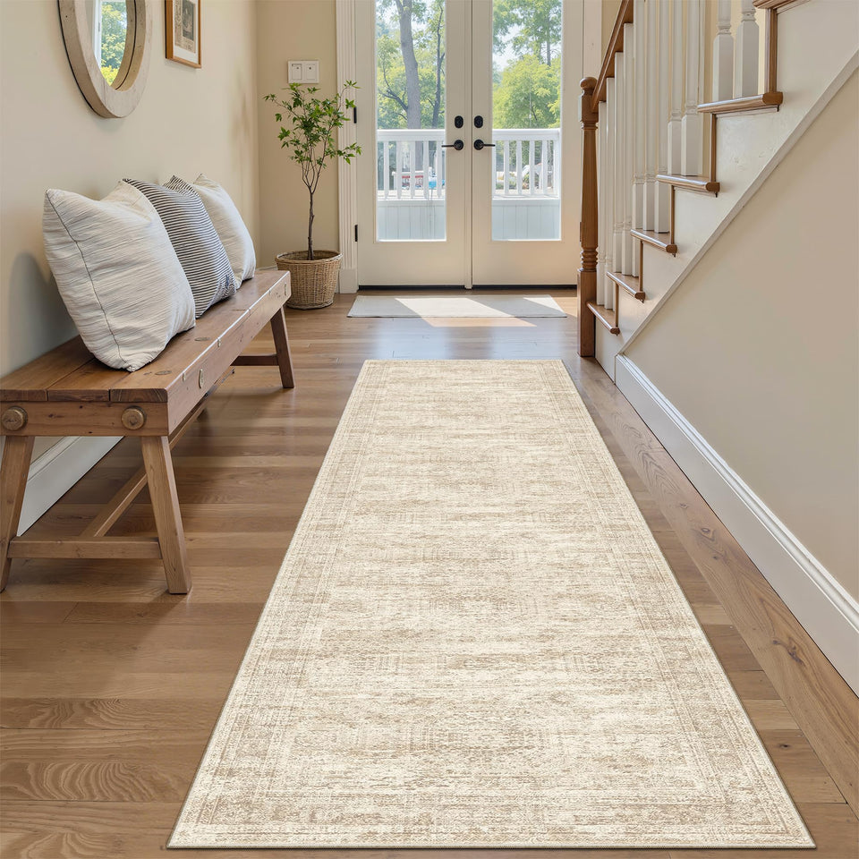 Soalmost runner rug 2x6 beige vintage pattern adds cozy style to hallways