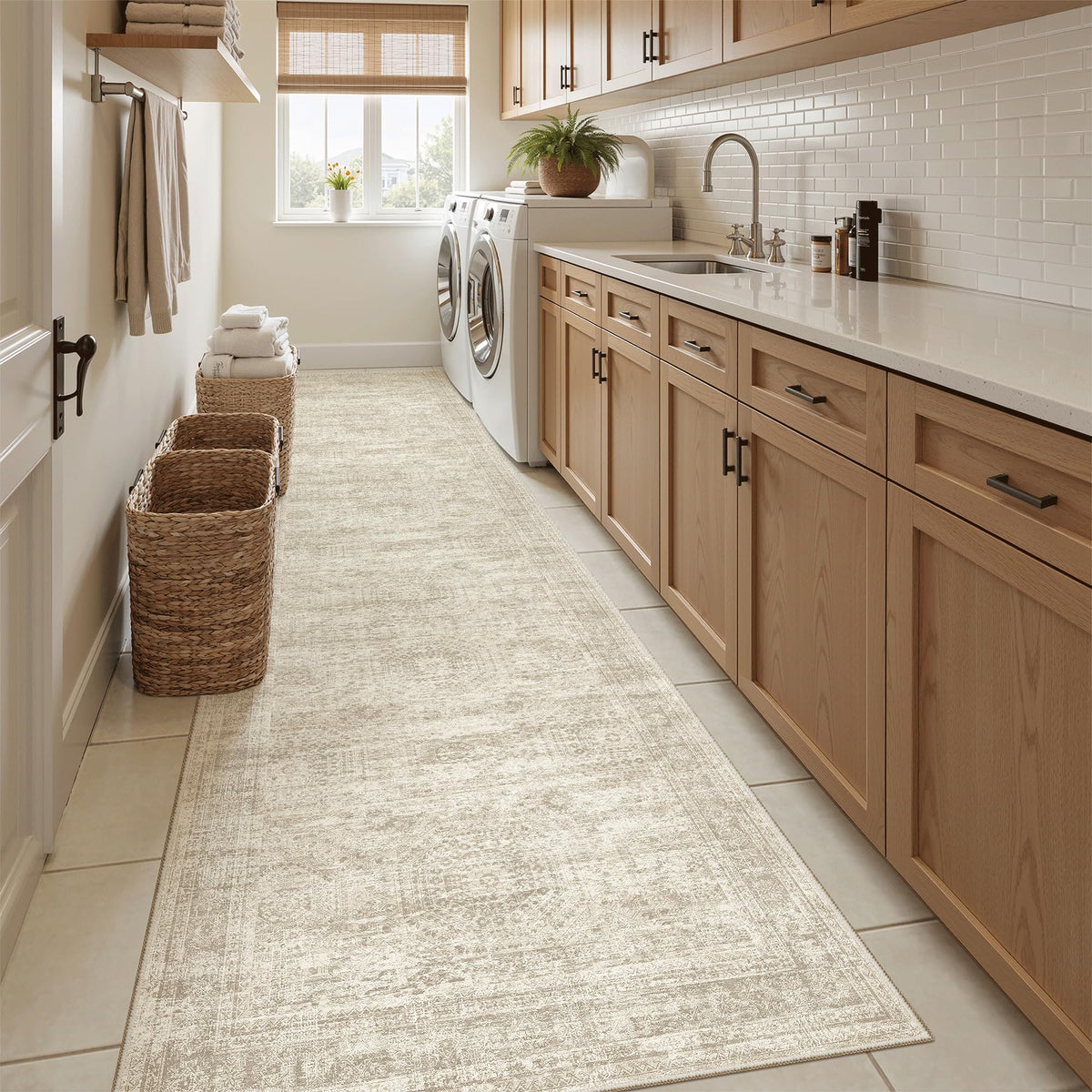 Soalmost Runner Rug natural beige decor tone complements many interiors.