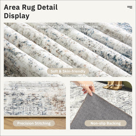 Soalmost vintage-style area rug 8x10, versatile for living rooms and bedrooms.
