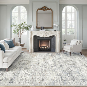 Soalmost washable area rug 8x10 in blue ivory, easy cleaning for busy homes.