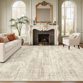 Soalmost Washable Area Rug 8x10 front view in beige tones, cozy underfoot.