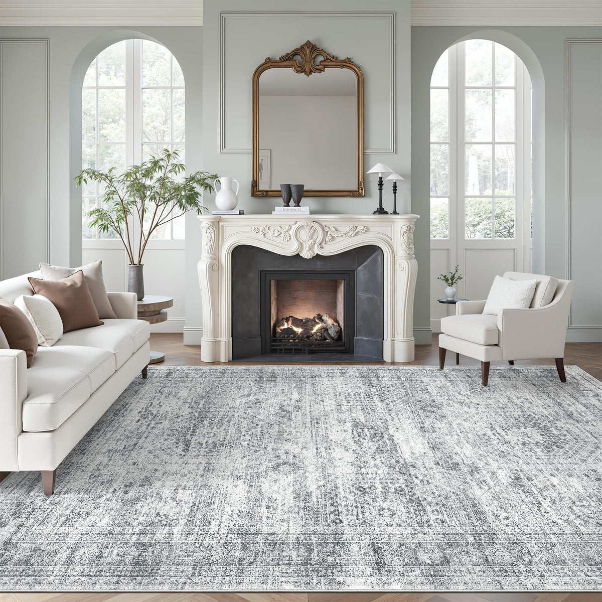 Soalmost washable area rug 8x10 with geometric pattern enhances living room style and comfort