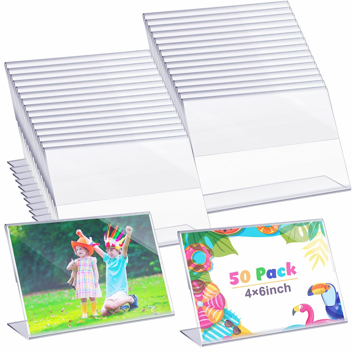 Soaoo 50-pack acrylic picture frames for versatile home display.