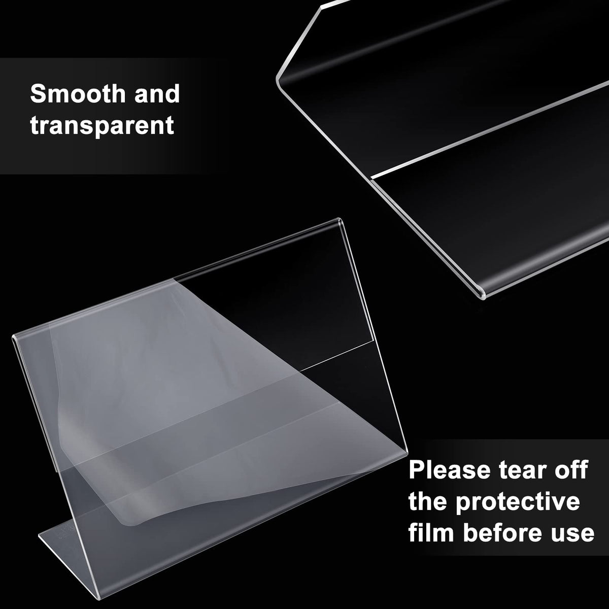 Soaoo clear acrylic frame with slanted back for easy viewing.