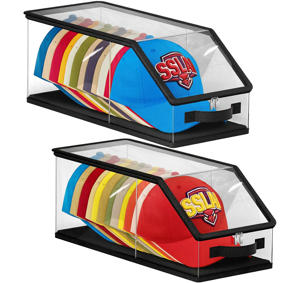 Soarine two-pack stackable hat storage boxes keep caps organized and visible.