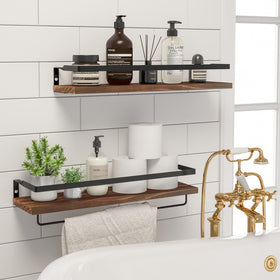SODUKU bathroom shelves with towel bar offer tidy towel hanging and easy access.