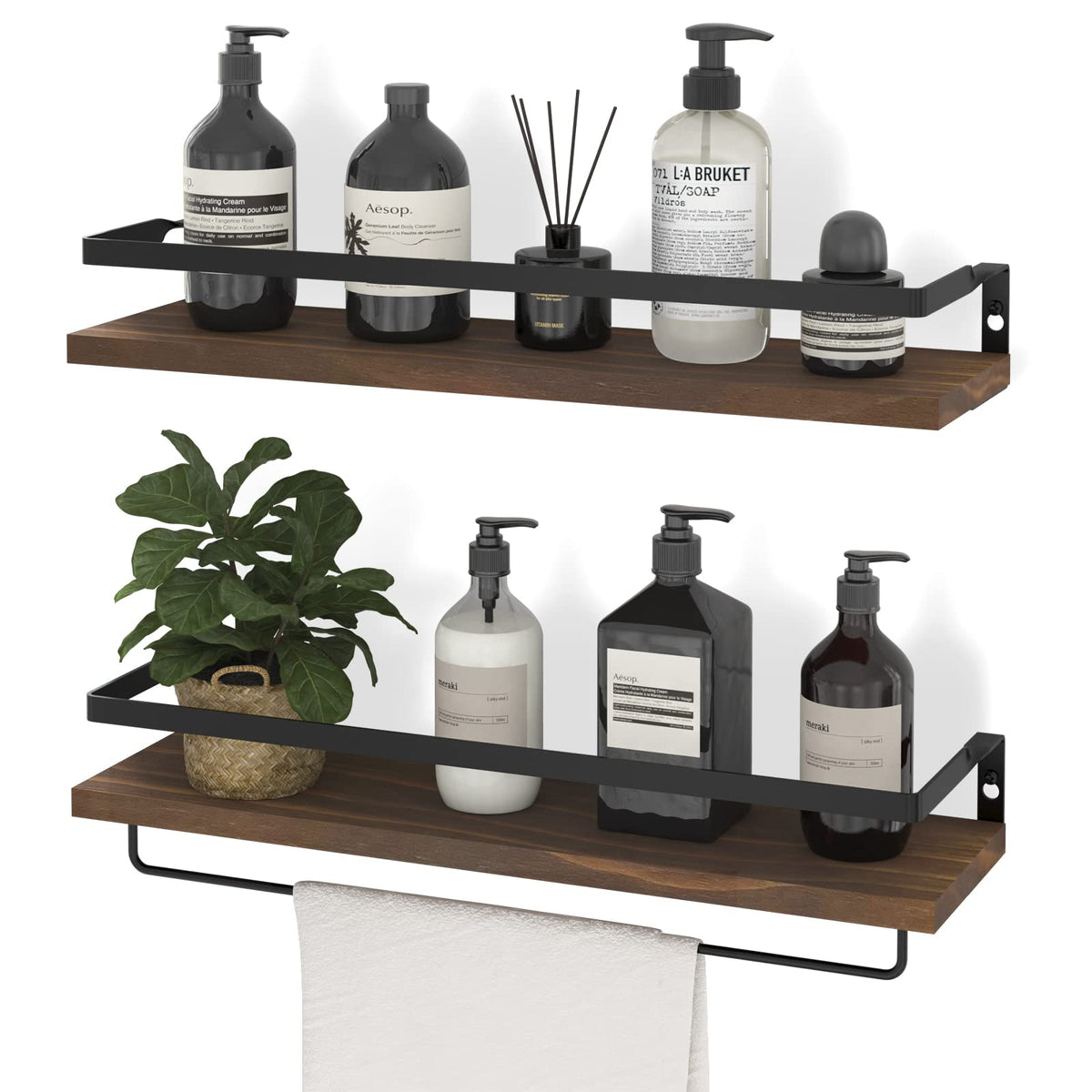 SODUKU floating shelves wall brown set 2 enhance kitchen storage and bathroom organization.