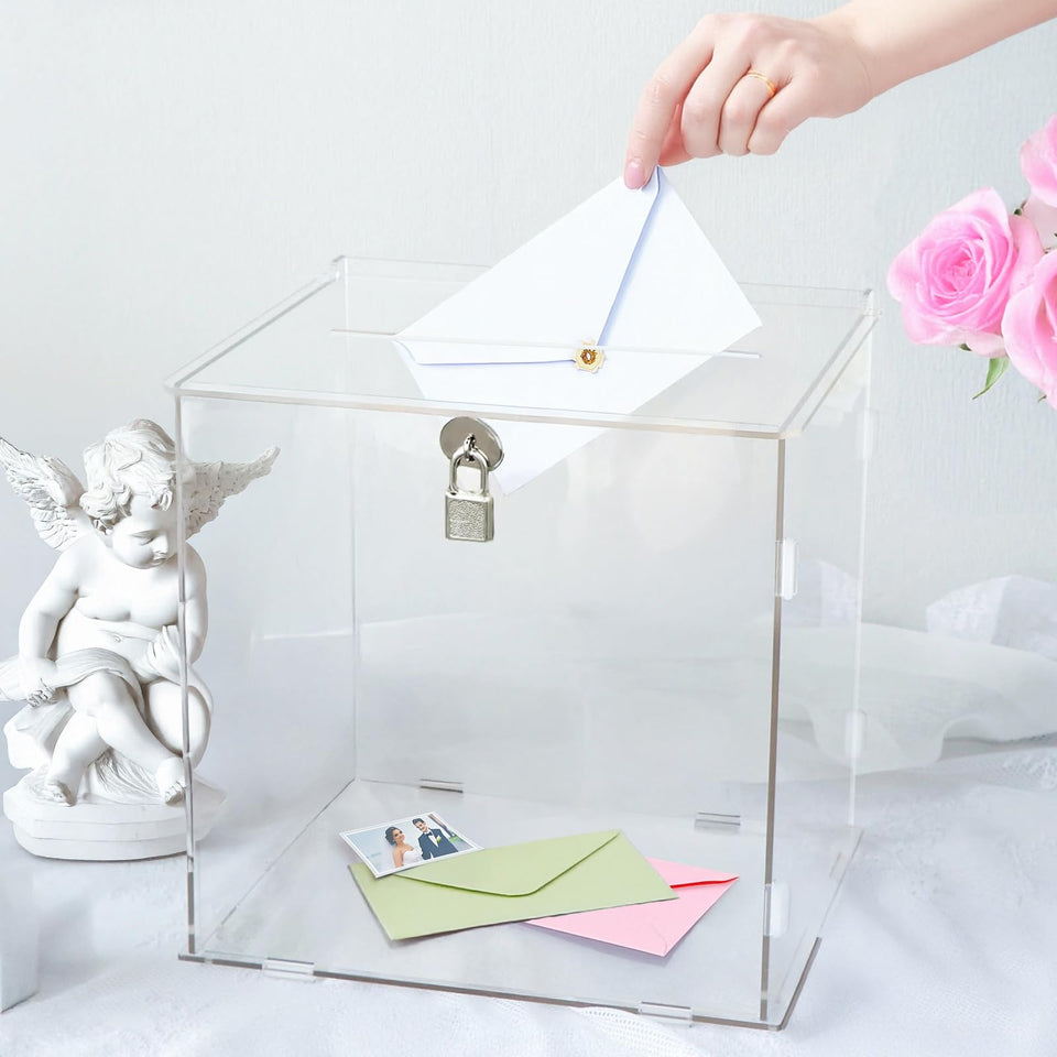SOFARKKT pure clear acrylic card box with slot and lock keeps reception cards securely stored