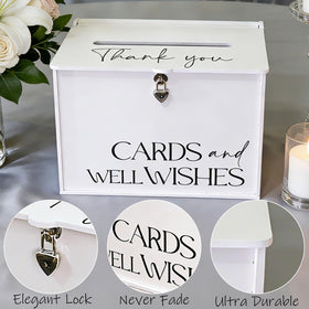 SOFARKKT wedding card box blends with reception decor.