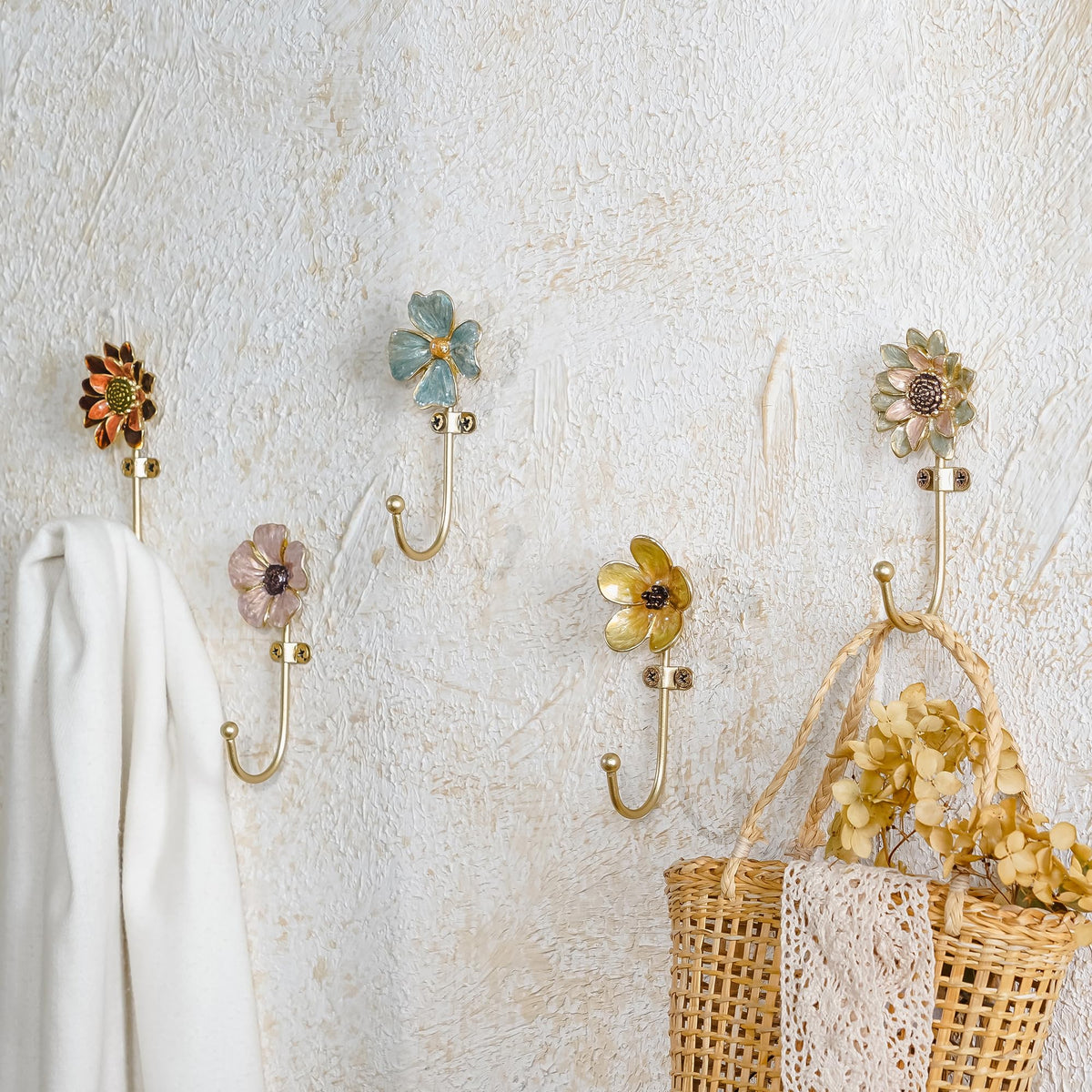 SOFFEE DESIGN colorful floral hooks create a vibrant focal point on any wall