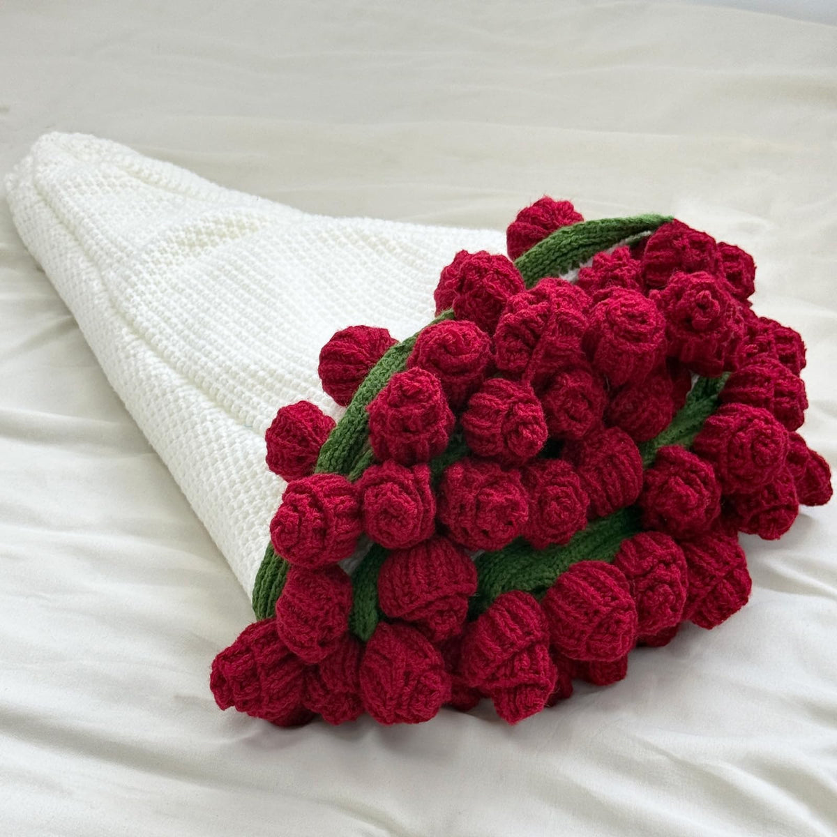 SoffMoiis crochet flowers bouquet blanket close-up showing soft texture and warmth