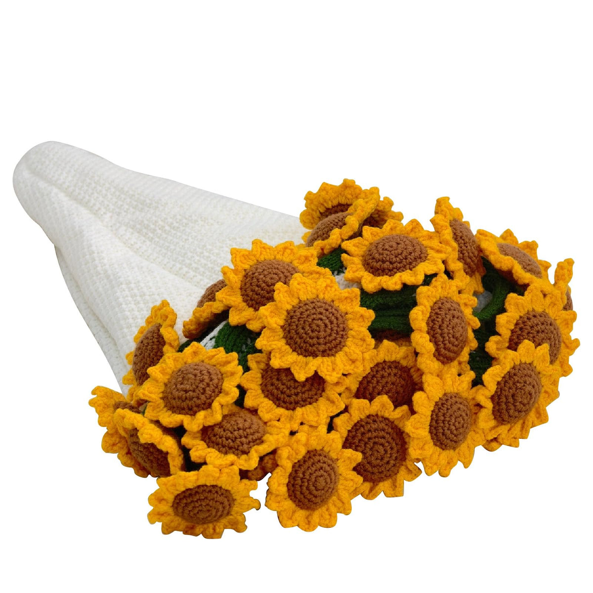 SoffMoiis crochet sunflower bouquet blanket 24-inch round adds cozy warmth at home.