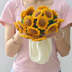 SoffMoiis crochet sunflower bouquet blanket in 24 inch size, ultra-soft and cozy for home decor