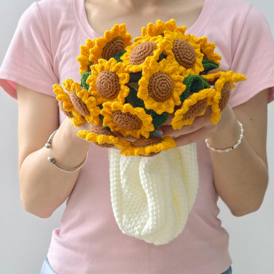 SoffMoiis crochet sunflower bouquet blanket in 24 inch size, ultra-soft and cozy for home decor