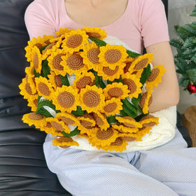 SoffMoiis crochet sunflower bouquet blanket 24inch provides soft warmth for cozy evenings.