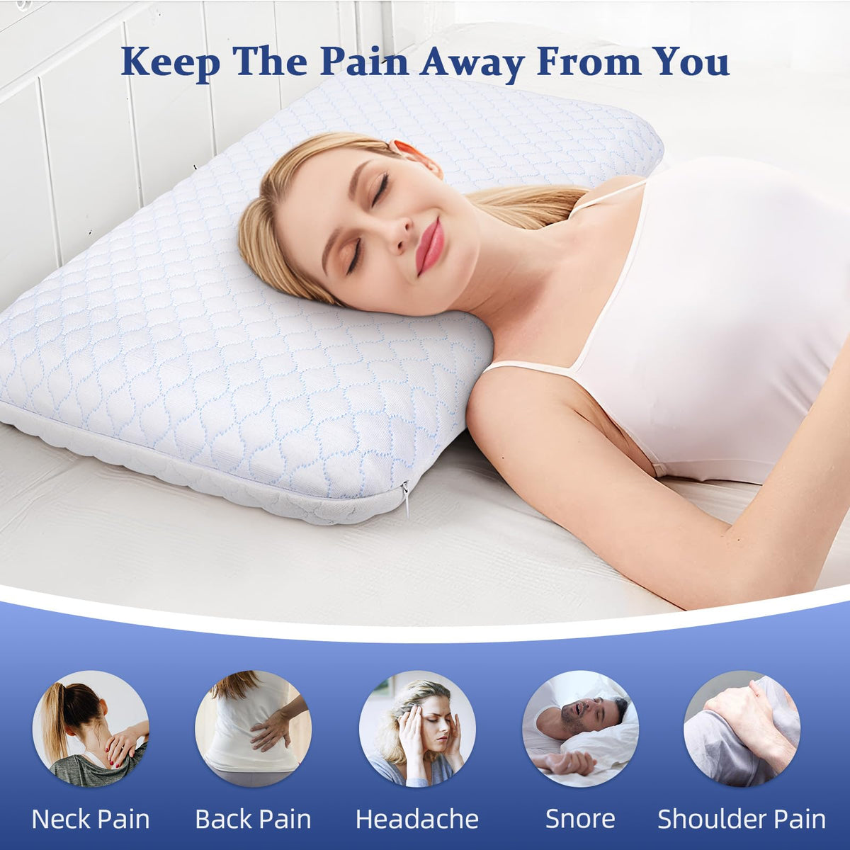 SofGlowly flat pillow in bed setup for compact comfort.