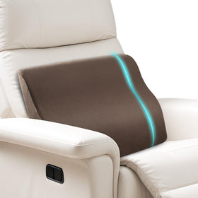 SofGlowly lumbar pillow in recliner back view showing full lower back support