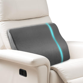 SofGlowly lumbar support pillow on a recliner providing full lower back coverage.