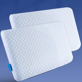 SofGlowly ultra-thin pillow front view with slim profile for stomach sleepers.