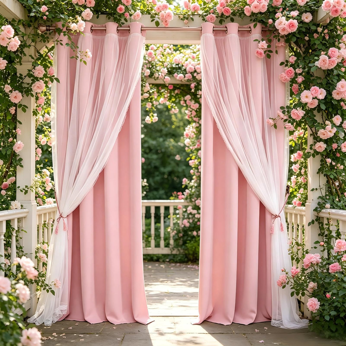 SOFJAGETQ pink blackout curtains with crushed sheer overlay for layered light control