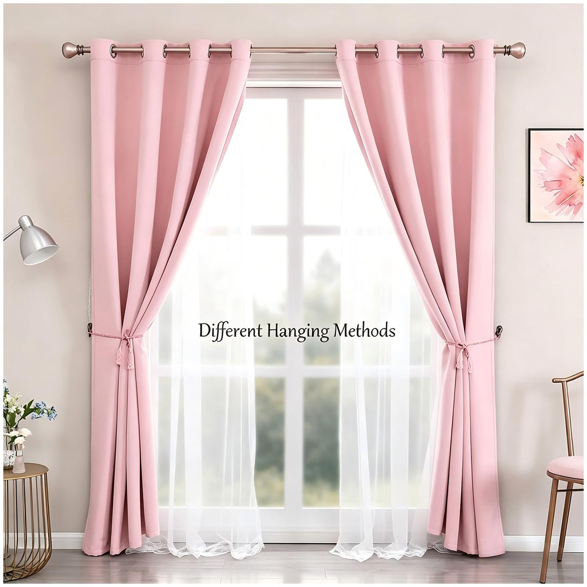 SOFJAGETQ pink blackout curtains lace hem detail adding romantic texture
