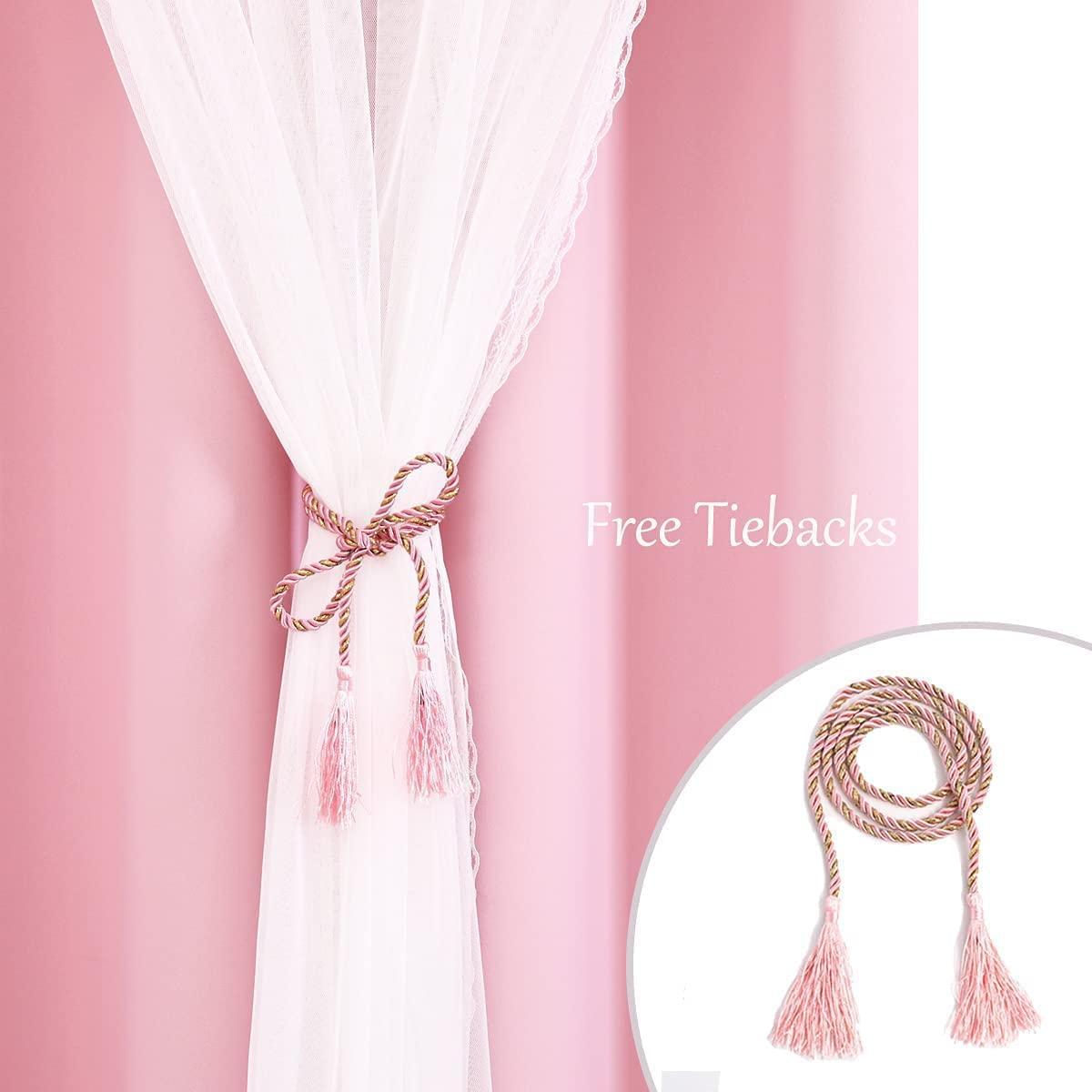 SOFJAGETQ pink curtains easy-care fabric, machine washable