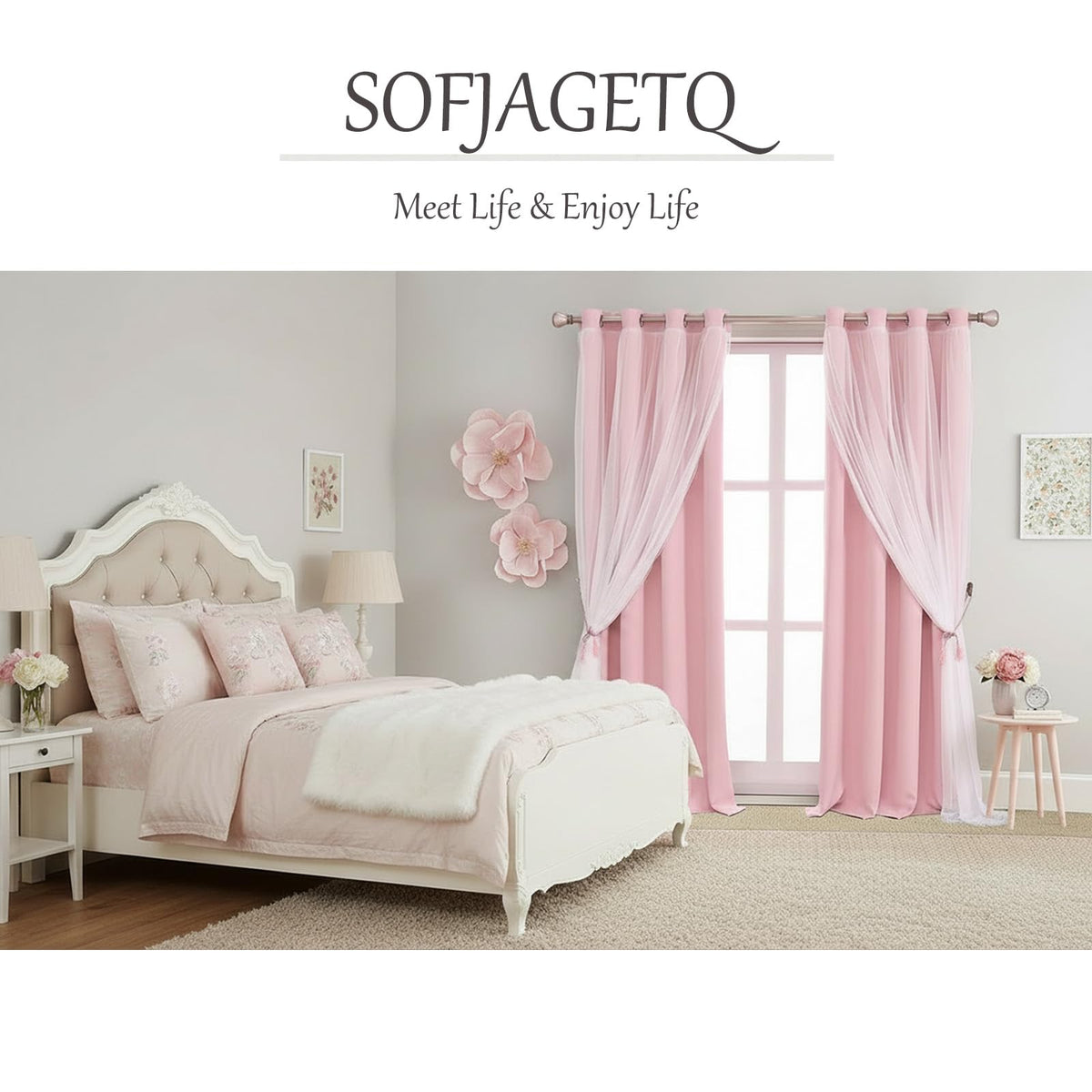 SOFJAGETQ pink curtains for living room mood and privacy