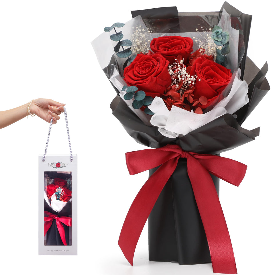 SofLiv preserved roses bouquet viewed from front, elegant gift.