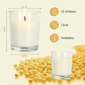 SOFT BREEZE ivory votive candle glass burns cleanly for up to 12 hours.