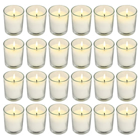 SOFT BREEZE ivory votive candle in clear glass for wishing and serene ambiance.