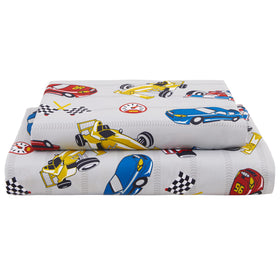 Softan Kids Bed Sheet Set with grey racing car pattern for playful bedtime