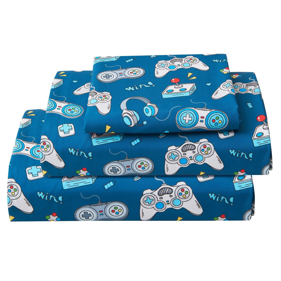 Softan kids sheets featuring a game controller pattern for bedtime fun.