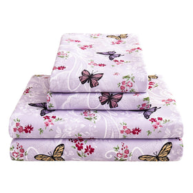 Softan paisley floral queen sheet set features white paisley with purple butterflies for a lively bedroom