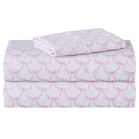 Softan pink bowknot twin flat sheet adds playful bedtime style.