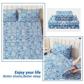 Softan printed sheet set on bed for coordinated bedroom aesthetics