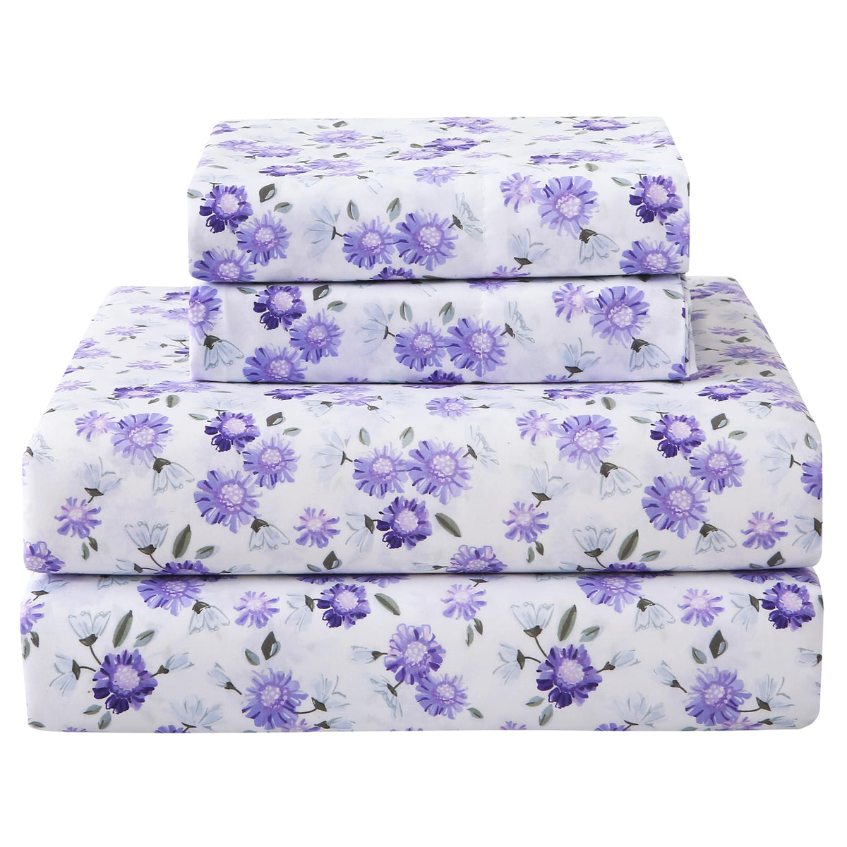 Softan Purple Floral Queen Sheet Set fabric close-up, ultra-soft microfiber texture