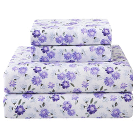 Softan Purple Floral Queen Sheet Set fabric close-up, ultra-soft microfiber texture